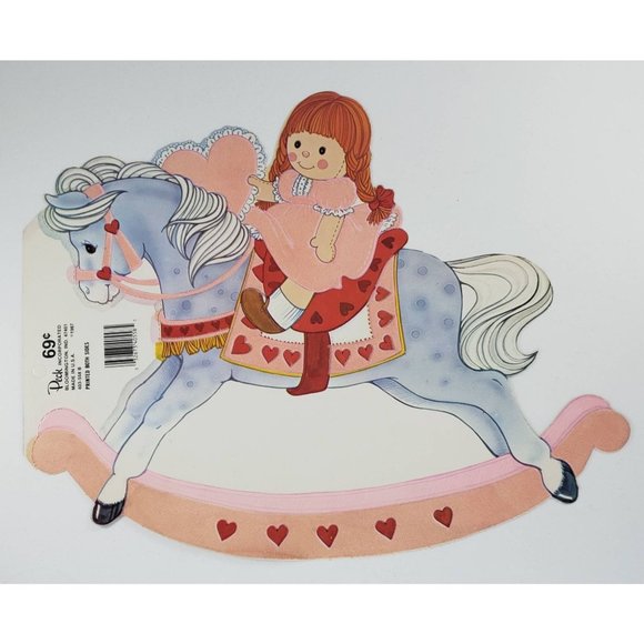 Vintage Peck Valentine's Day Die Cut Rocking Horse Girl Decoration Flocked 1987 - Picture 1 of 3